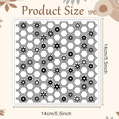 Honeycomb Pattern Polymer Clay Texture Sheet Flowers and Hexagonal Silicone Texture Mat for Polymer Clay Making Earrings Jewelry DIY Crafts 5.5 × 5.5 Inch