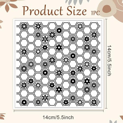 Honeycomb Pattern Polymer Clay Texture Sheet Flowers and Hexagonal Silicone Texture Mat for Polymer Clay Making Earrings Jewelry DIY Crafts 5.5 × 5.5 Inch