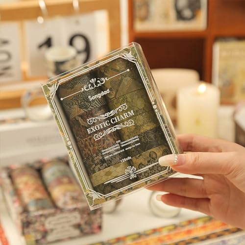 12 Rolls Kyoto Charm Washi Tape Set Japanese Arts Adhesive Tapes Geometric Garden Decorative Masking Tape Sets for Craft (12 Count)