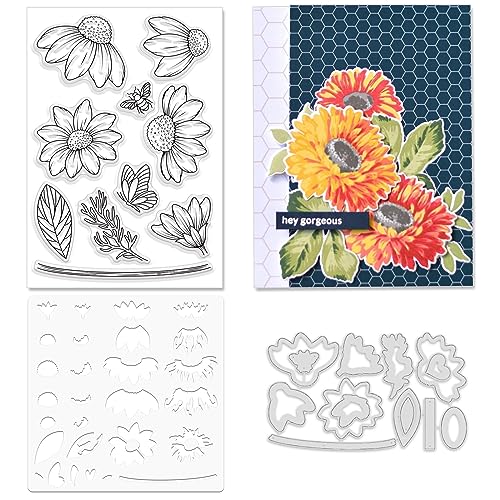 Daisy Flower Stamps and Dies and Layering Coloring Stencil Set (3 Count)