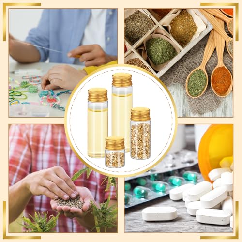 100 Pcs Small Clear Vials Spice Mini Jars with Lids Mini Glass Bottles with Screw Aluminum Metal Caps Tiny Jars Sample Containers for Powder Cream Cosmetic Jewelry Wedding (100 Count)