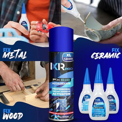 CA Glue with Activator 18x Thin Medium Thick Glue Kit 6X 16.9oz Accelerator