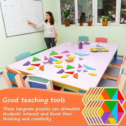 12 Pack Tangrams Wooden Puzzles Tangrams Set f Shape Puzzles Brain Logic Blocks for Games Educational Gifts for Adults Students (12 Count)
