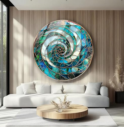 10''(25cm) Diameter Aqua Spiral Harmony Round Glass Wall Art Tempered Glass Printing Wall Decor Large Wall Art Wall Hangings
