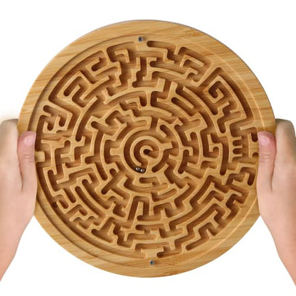 Round Wooden Labyrinth Board Game