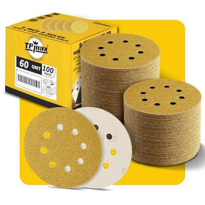 100PCS 5 Inch 60 Grit 125mm 8 Hole Sanding Discs Sandpaper (100 Count)