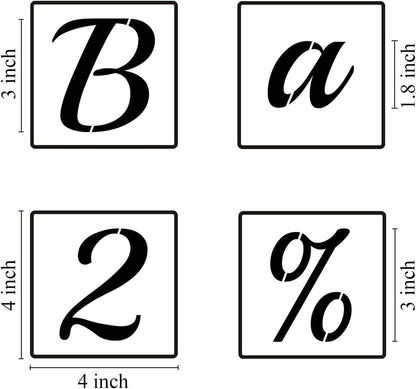 3 Inch Alphabet Letter Stencils for Painting - 70 Pack Letter and Number Stencil Templates with Signs for Painting on Wood, Reusable Cursive Letters Stencils for Chalkboard Wood Signs & Wall Art