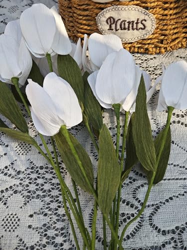 White Tulip Bouquet DIY Crepe Paper Flower for Home Decor
