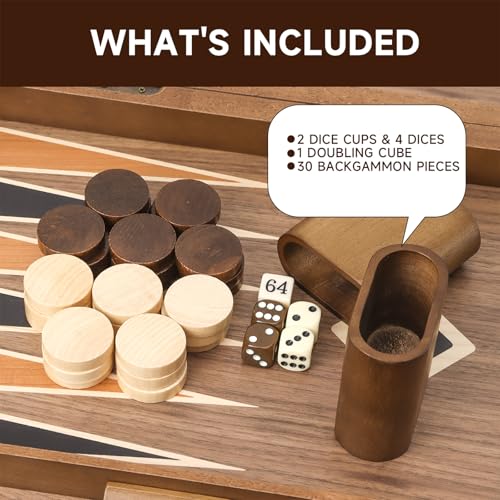 GSE Premium Wooden Inlay Backgammon Board Set (33 Count)