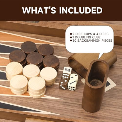 GSE Premium Wooden Inlay Backgammon Board Set (33 Count)