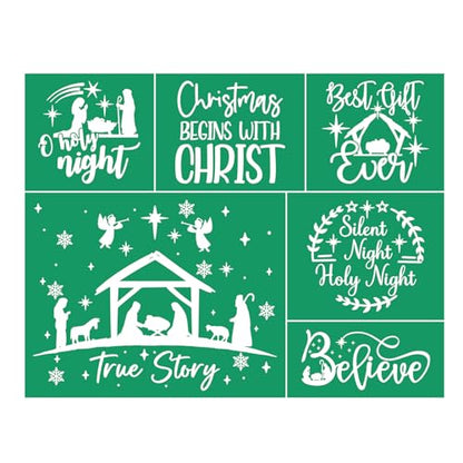 Holy Christmas Stencils Self Adhesive Silk Screen Stencils Xmas Believe Screen Print Stencil Holiday Joy Silk Screen Transfers for Crafts on Wood