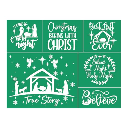Holy Christmas Stencils Self Adhesive Silk Screen Stencils Xmas Believe Screen Print Stencil Holiday Joy Silk Screen Transfers for Crafts on Wood