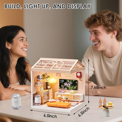 Modern Living Room DIY Miniature House Kit with Roof & LED Light