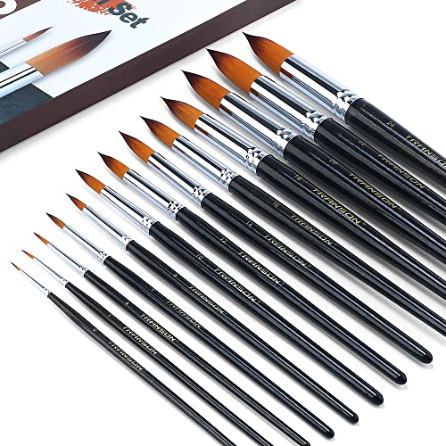 13pcs Round Paint Brush Set Synthetic Bristle Complete Round Brush Set for Watercolor Acrylic Gouache Ink Tempera (13 Count)