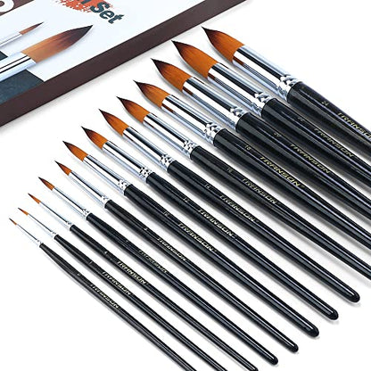 13pcs Round Paint Brush Set Synthetic Bristle Complete Round Brush Set for Watercolor Acrylic Gouache Ink Tempera (13 Count)