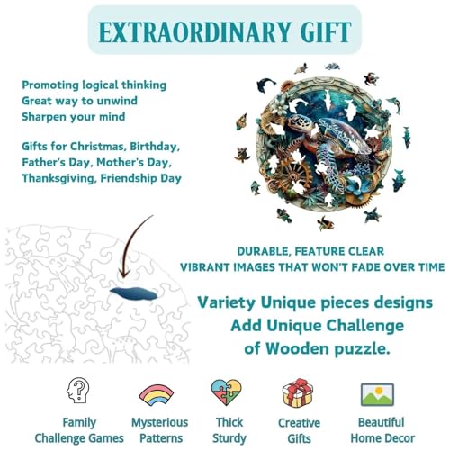 Embossed Steampunk Sea Turtle Puzzles Adults Gifts for Women Men Wooden 100 Pieces 8.5 * 8.4in (100 Count)