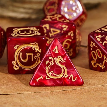 7 Die DND Dice Set Dragon Pattern Polyhedral Die with Leather Bag (7 Count)