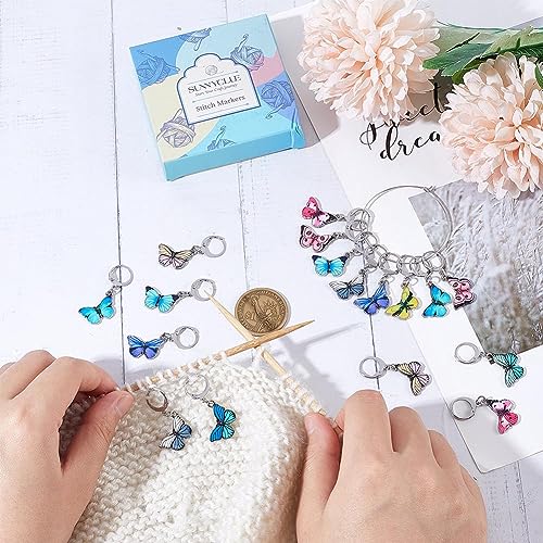 1 Box 20Pcs Stitch Markers Cute Butterfly Lobster Clasp Charms Crochet Stitch Marker Removable Knitting Stitch Markers Metal Crocheting Markers for Sewing Weaving Knit Threading DIY Craft (20 Count)
