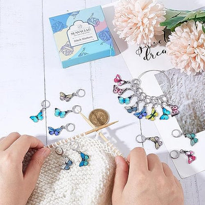 1 Box 20Pcs Stitch Markers Cute Butterfly Lobster Clasp Charms Crochet Stitch Marker Removable Knitting Stitch Markers Metal Crocheting Markers for Sewing Weaving Knit Threading DIY Craft (20 Count)