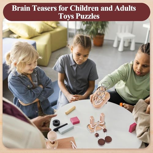 10 PCS Wooden Rope Puzzle Set Brain Teasers Puzzles Mind Toys for Adults Boys Girls Wooden Threading Rope Loop Toy Mind Toys Educational Toy (10 Count)