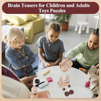 10 PCS Wooden Rope Puzzle Set Brain Teasers Puzzles Mind Toys for Adults Boys Girls Wooden Threading Rope Loop Toy Mind Toys Educational Toy (10 Count)