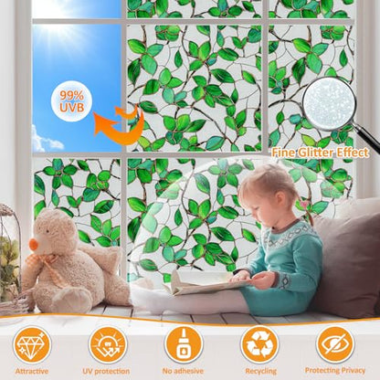 Window Privacy Film with Installation Tools Home Decorative Colored Glass Window Stickers Reusable electrostatic Rainbow Stickers