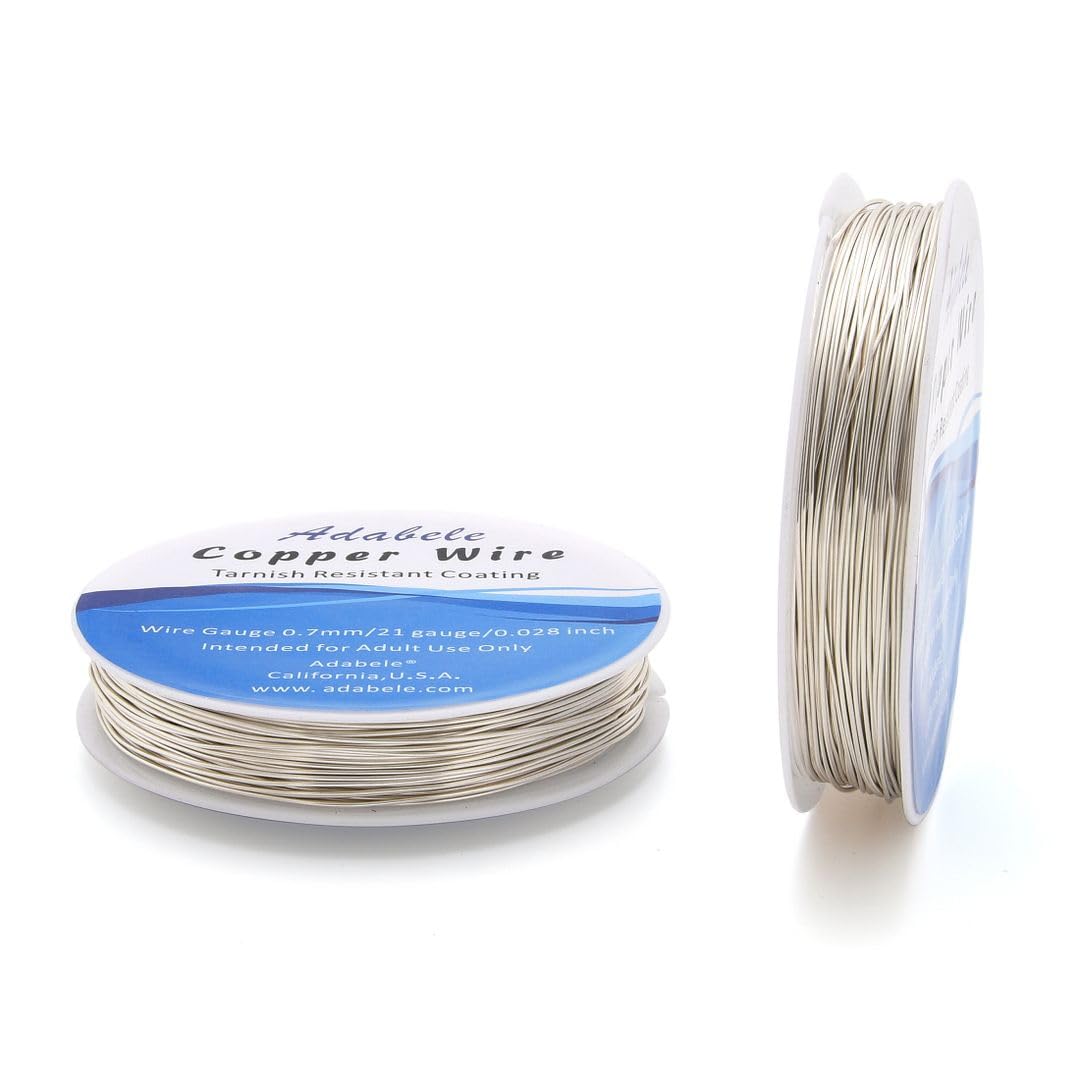 Adabele 82 Feet Premium Tarnish Resistant Round Jewelry Wire Copper Beading Wire Spool Bulk (0.7mm/21 Gauge) Sterling Silver Plated for DIY Craft Jewelry Making BF285-7 - Crafty Corner