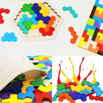 2 Pack Wooden Russian Blocks Puzzle + Hexagon Puzzles for Kids & Adults (2 Count)