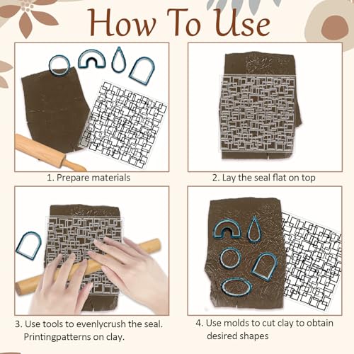 4 Pcs Graffiti Grid Polymer Clay Texture Sheets Abstract Squares Silicone Texture Stamp Seamless Pattern Modeling Pattern Pad Sheets for Jewelry and Earrings Tools