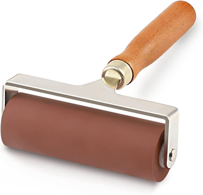 Soft Rubber Roller, Brayer Ideal for Anti Skid Tape Construction Tools, Print, Ink and Stamping Tools(4-Inch, Brown)