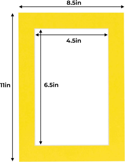 5x7 Mat for 8.5x11 Frame - Precut Mat Board Acid-Free Show Kit with Backing Board, and Clear Bags Yellow 5x7 Photo Matte Made to Fit a 8.5x11 Picture Frame Matboard for Framing, Pack of 10 Mats
