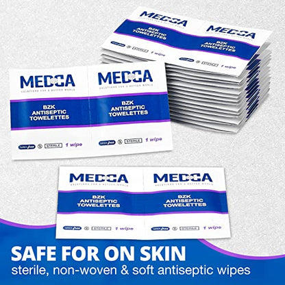 Hand Wipes – (Pack of 300) Benzalkonium Chloride Swabs Individual BZK Single-Use Packets by MEDca (300 Count)