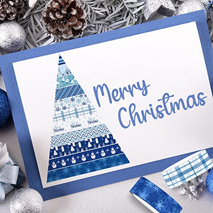 12 Rolls Winter Washi Tape Blue White Snowflake Snowman Holiday Masking Tape Xmas Tree Reindeer Assorted Pattern Washi Tape for Scrapbook Journal DIY Craft Gift Wrapping Party Decor (196.8 Foot )