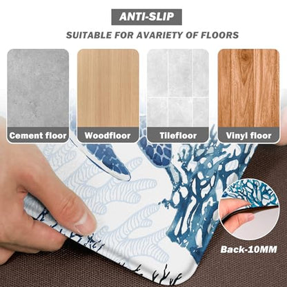 Boho Kitchen Rugs Set 2 Pieces Memory Foam Colorful Ceramic Comfort Tile Floor Mat Anti Fatigue Non (8.4167 Sq Ft)