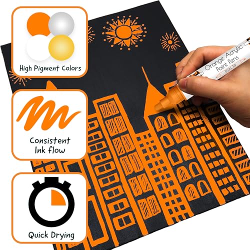 4 Acrylic Dual Tip Orange Paint Pen Metallic for Rock Painting