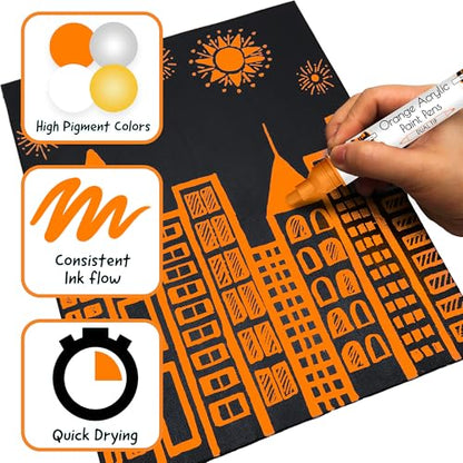4 Acrylic Dual Tip Orange Paint Pen Metallic for Rock Painting