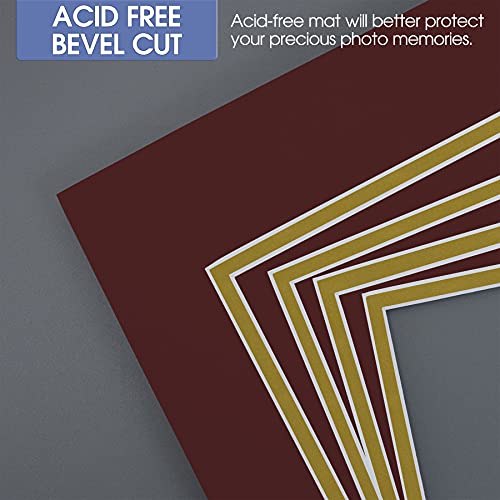 5 Pack Double mat 11x14 for 8x10 Photo Maroon Over Gold