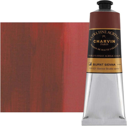Charvin Extra Fine Professional Acrylic Paint - Burnt Sienna, 150ml Tube, Triple-Milled, Lightfast Pigments, Open Stock Artist Acrylic Paints in Nature-Inspired Hues