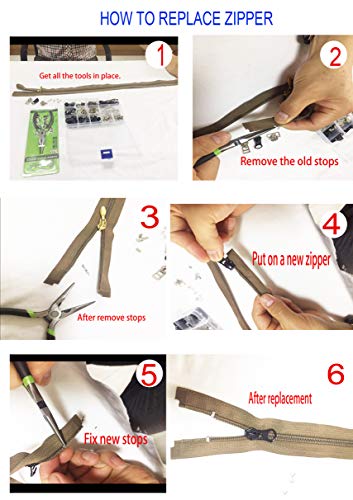 255 Pcs Zipper Repair Kit with Pliers Fix Zippers Sliders Pull Stop (255 Count)