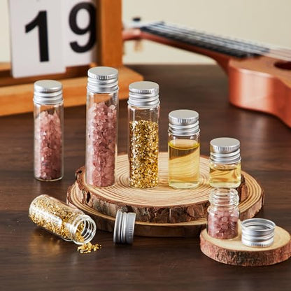 100 Pcs Small Clear Vials Spice Mini Jars with Lids Mini Glass Bottles with Screw Aluminum Metal Caps Tiny Jars Sample Containers for Powder Cream Cosmetic Jewelry Wedding (100 Count)