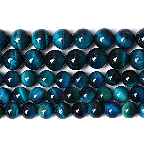Blue Tiger Eye Gemstone Loose Beads Natural Round Loose Stone Beads for Jewelry Making DIY Bracelet Necklace Earrings 8mm 48pcs 1 Strand 15" (16 Count)