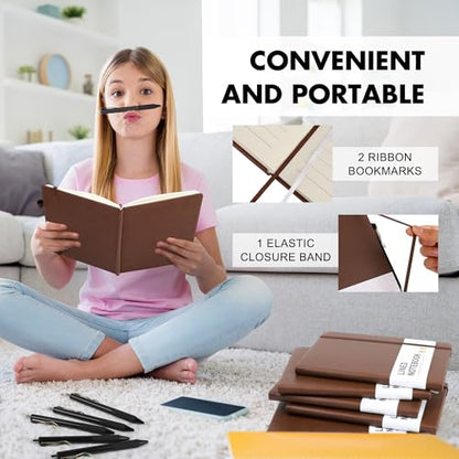 12 Set Lined Notebook Journals with Pens A5 Notebooks 100 GSM College Ruled Hardcover Notebook PU Leather Notepad with Pen Holder for Office School (60 Count)