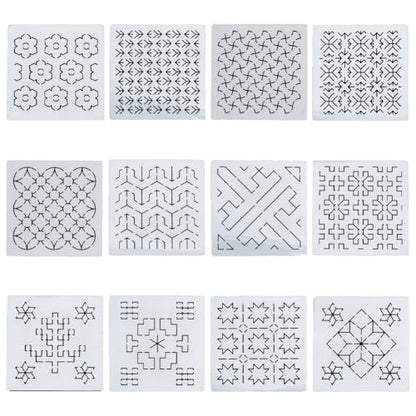 Sashiko Stencil PET Embroidery Stencils Geometric Hand Embroidery Patterns Stencils for Drawing Sashiko Template for Hand Quilting 14x14cm
