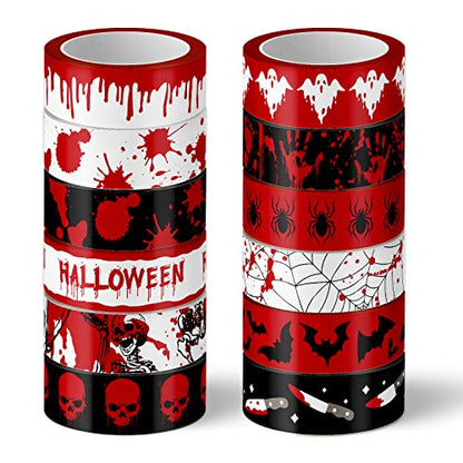12 Rolls Halloween Bloody Washi Tapes Blood Spatter Spooky Bloodstain Skull Ghost Masking Tapes 15mm Scary Bloody Washi Tape Set for Scrapbook Journal DIY Craft Gift Wrapping (12 Count)