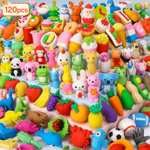 120 Pcs Animal Pencil Erasers (120 Count)