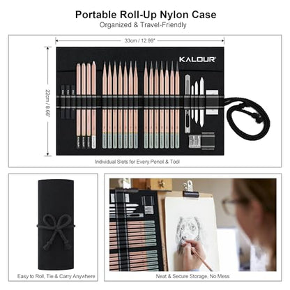 29 Pro Sketching Drawing Pencils Set with Roll (29 Count)