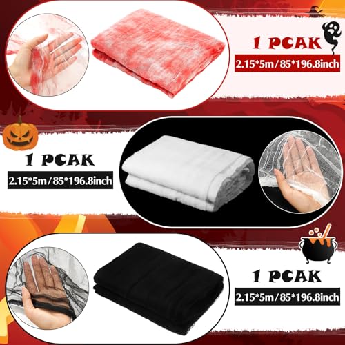 Halloween Cheese cloth 85 x 197 Inch White Black and Bloody Cheesecloth Roll for Crafts Large Cotton Muslin Gauze Fabric for Halloween Outdoor & Indoor Spooky Decoration