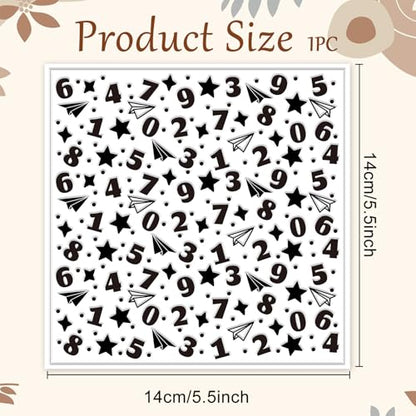 Numbers Pattern Polymer Clay Texture Sheet Stars and Paper Airplanes Silicone Texture Mat for Polymer Clay Making Earrings Jewelry DIY Crafts 5.5 × 5.5 Inch