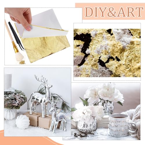 200 Pcs Gold Leaf Sheets for Art Foil Paper Leaf Art Foil Sheets Gilding Brush Thin Paper Craft for Painting Gilding Crafting Decoration