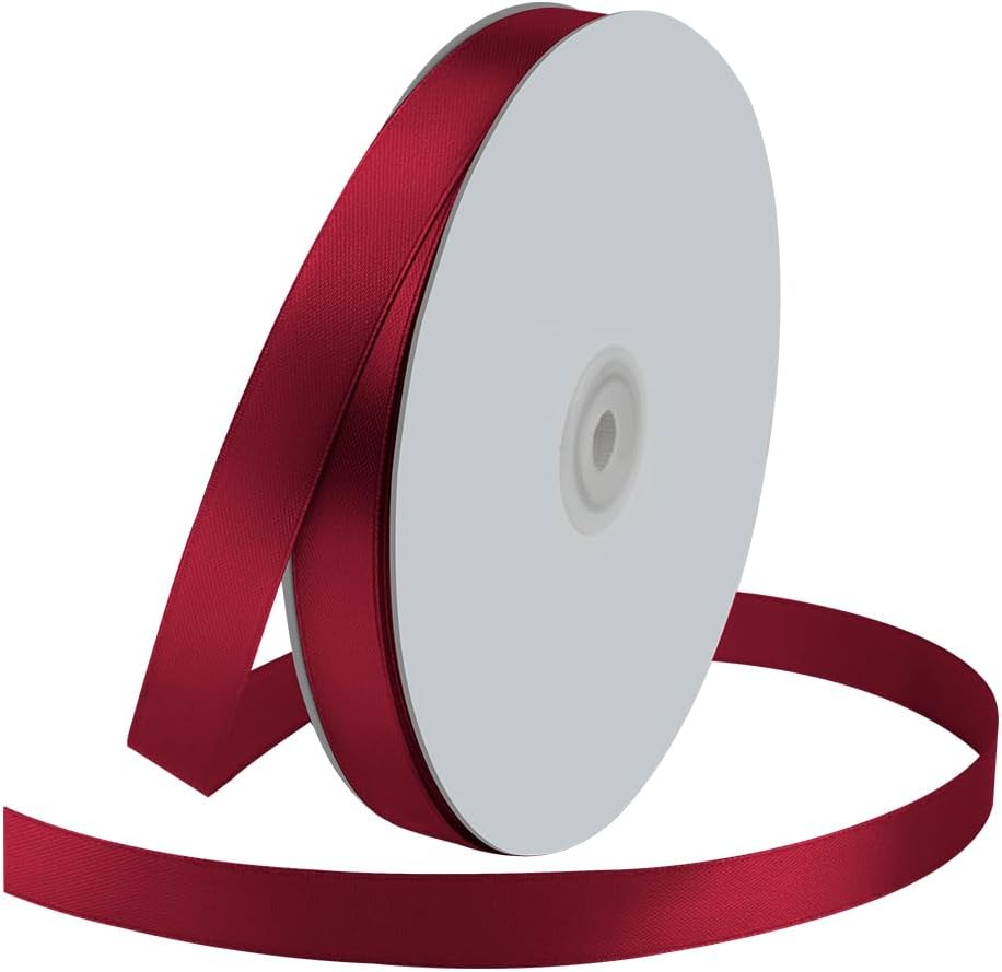 5/8" Wide x 100 Yards Single Face Polyester Satin Ribbon, Satin Ribbon for Crafts, Gift, Hair Bows, Wedding Party Decoration, Bow Making & Other Projects (Wine Red) - Crafty Corner